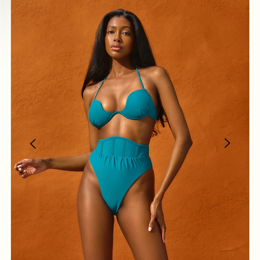 New Andrea Lyamah Gura Teal Bikini Set in Small medium
